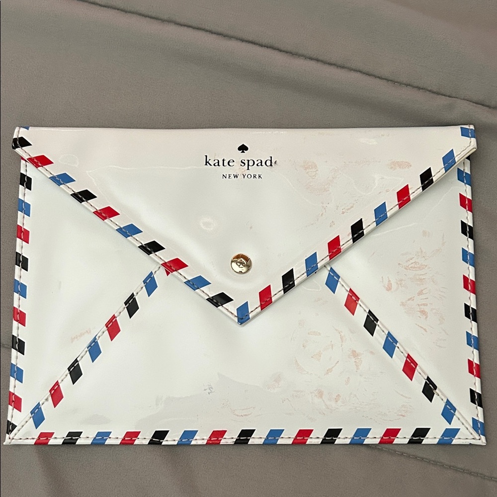 Kate Spade Par Avion Airmail-Inspired Clutch with Red, Blue, and Black Accents